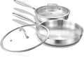 DELARLO Tri-Ply Stainless Steel Pan, 18/10 Frying Pan, Oven Safe Up to 600°F, Nontoxic Cookware, Compatible with All Cooktops Skillet, Durable, Fast Even Heat Fry Pan,Steel 10" and 12" with Lid