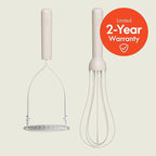 bella 2-Piece Compact Masher and Whisk Set, Fold Flat, Stainless steel and silicone, Foldable Masher, Ballon Whisk, Flat Whisk, Non-stick, Nonslip, Heat safe to 425°F, Oatmilk