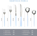 Astercook Silverware Set with Steak Knives 24-Piece Flatware Set for 4 Food-Grade Stainless Steel Blue Cutlery Set Mirror Polished Utensils Set Include Spoons and Forks for Home Kitchen Restaurant