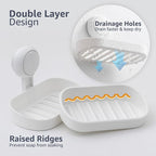 LEVERLOC Soap Holder Suction Cup for Shower, 2 Pack Bar Soap Dish Holder for Shower Wall Mounted NO-Drilling, Plastic Self Draining Removable Vacuum Suction for Bathroom Bathtub Sink