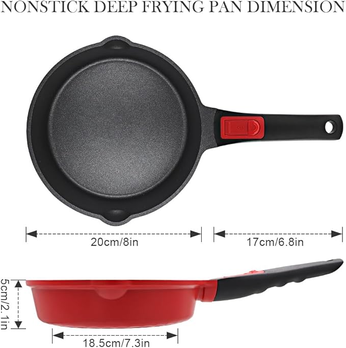 Small Frying Pan Nonstick, 8 Inch Non Stick Egg Skillet, Omelette Pan Non Toxic, Mini Pans for Cooking, Induction Cookware, Compatible with All Stoves, Detachable Handle, Oven Safe, Red