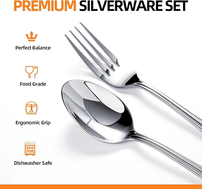 Silverware set for 12,60 Pieces Premium Stainless Steel Silverware set,Mirror Polished Cutlery Set,Flatware Set for 12,Dishwasher Safe,Luster Series