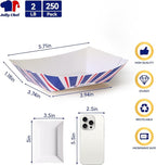 JOLLY CHEF 2lb Paper Food Trays, 250 Pack Paper Food Boats Disposable Serving Boats for Gameday,Food Holder Trays for Snacks French Fries Nachos Hot Dog Tacos BBQ Party