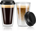 Qipecedm 2 Pack Double Walled Insulated Coffee Mugs with Silicone Lids, 12 OZ Reusable Coffee Cups, Cappuccino, Tea, Latte, Iced Coffee Cups, Travel Mugs, Heat Resistant
