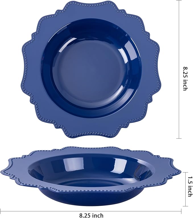 COLOSUS Navy Blue Plastic Party Bowls (60 Pack) 12 Oz Disposable Soup/Salad Bowl, Fancy Shatterproof Dinnerware for Catering, Holidays, Weddings, and Everyday Use