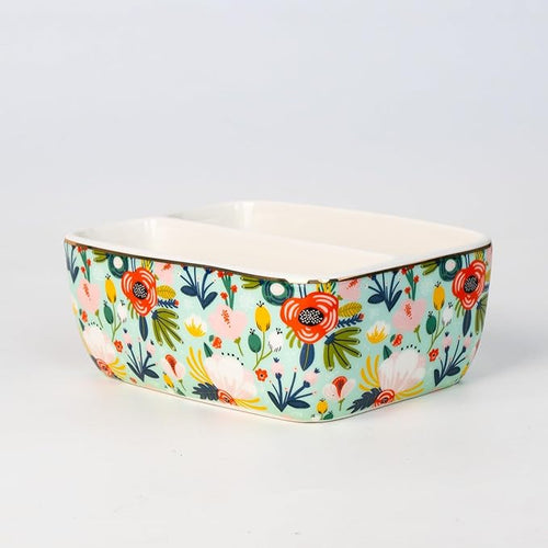 2 Compartments Ceramic Sponge Holder for Kitchen Sink, Cute Floral Pattern Countertop Dish Sponges Holder Soap Sink Organizer Caddy Farmhouse Home Kitchen Decor Mint Flowers