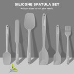 NileHome Silicone Spatula Set, 6 Pieces Food Grade Kitchen Utensils with Silicone Brush Heat Resistant Dishwasher Safe BPA-Free Rubber Spatula for Scraping, Baking, Cooking, Mixing-Grey