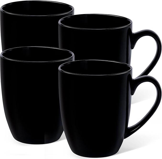 Urbanstrive 16 oz Large Coffee Mugs Set of 4 Ceramic Coffee Mug White Coffee Cups Tea Cups Idea Gift for Women Men House Warming Gifts New Home Office, Black 4 Pack