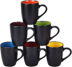 Lifecapido Set of 6 Modern Black Ceramic Coffee Mugs, 16 Ounce Capacity, Perfect for Home Use