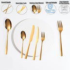 48-PieceGrade Gold Silverware Set, Stainless Steel Flatware Set for 8 - Service for 8 Includes Knives, Forks, Spoons & Teaspoons, Mirror Polished, Dishwasher Safe