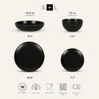 Stone Lain Brasa Stoneware 16 Piece Modern Dinnerware Set, Plates and Bowls, Service for 4, Black, Microwave & Dishwasher Safe