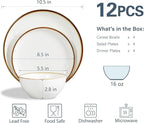 ONEMORE Plates and Bowls Set, Dinnerware Sets for 4, Porcelain Kitchen Dishes Set 12pcs, Scratch Resistant, Modern Aesthetic Dishware Sets- Microwave & Dishwasher Oven Safe,Farmhouse Style Cream White