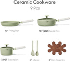 CAROTE Ceramic Cookware Set Nonstick, 9pcs Pots and Pans Set Non stick, Non-Toxic & PFAS-Free,Dishwasher, RV/Camping Cookware Set,Sauce Pan with Lid, Green