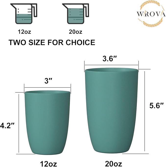 Wheat Straw Cups 6 PCS Good Alternative to Plastic Reusable Cups 12 oz Unbreakable Drinking Cup Reusable Dishwasher Safe Water Plastic Glasses Green