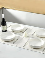 UBEE 8.5 inch Ceramic Pasta Bowls Set of 4, Big Salad Bowl, Large Dinner Plates, Microwave and Dishwasher Safe Ribbed Serving Bowls, White
