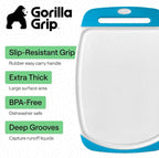 GORILLA GRIP BPA-Free Reversible Kitchen Cutting Board Set of 3, US Designed, Nonporous, Juice Grooves Catch Liquid, Slip Resistant Border, Dishwasher Safe Large Food Chopping Boards, Black Aqua Gray