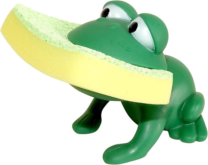 Dependable Industries inc. Essentials Frog Sponge Holder with Sponge – Cute Green Sink Organizer for Kitchen or Bathroom – Animal Design