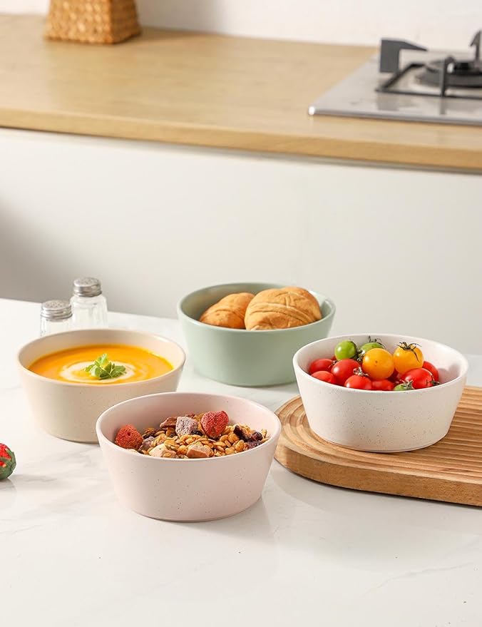 UBEE Ceramic Soup Bowls Set of 4, 6.3 inch Cereal Bowls, Microwave Safe Serving Bowls for Oatmeal, Soup, Pasta, Ramen, Dessert, Fruit, For Breakfast, Lunch and Dinner, Colorful
