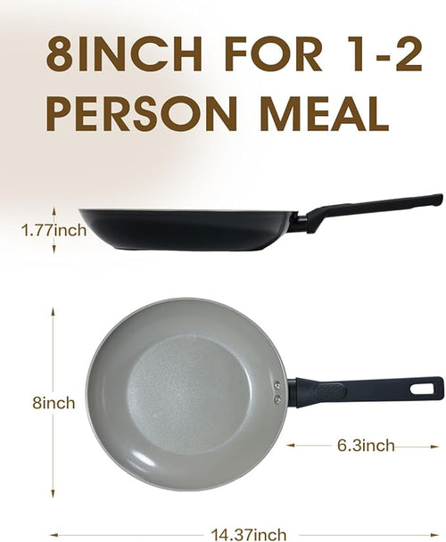 8 Inch Nonstick Frying Pan Skillet, Ceramic Frying Pan, Non Toxic Healthy Ceramic Coating, Suitable for All Stovetops, PTFE PFOA PFOS Free, Black