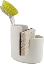 scarlettwares Kitchen Sink Caddy Dish Sponge Holder and Scrub Brush Dish Wand Holder Ceramic White Farmhouse Modern