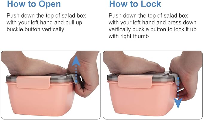 Freshmage Lunch Container To Go, 2 Packs 52-oz Salad Bowls With 3 Compartments, Dressings Container for Toppings, Snacks, Men, Women (Pink+Pink)