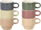 Gibson Home Brew Harmony 13 Piece Espresso Cup Set with Metal Rack, Stoneware Espresso Cups & Saucers, Solid Color Stackable Coffee Set, Café Style, Dishwasher & Microwave Safe