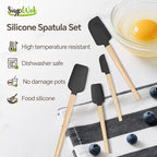 Silicone Spatula Set, Food Grade Rubber Spatula-4 Piece Nonstick Rubber Spatulas, Spoonula, Jar Scraper for Cooking, Baking, Mixing, Frosting - Heat Resistant Up to 600°F (4 Pcs Spatula Black)