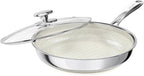 Non Stick Frying Pan with Lid, 12 Inch Ceramic Hybrid Tri-Ply Stainless Steel Frying Pans Nonstick W/Lid, Large Induction Skillet Frying Pans for Cooking, Metal Utensil&Dishwasher&Oven Safe, PFAS Free