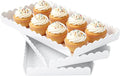 Acrylic Serving Trays 3 Pack, Glossy White Scalloped Acrylic Platters for Party Table Serving Food Cupcake Fruit, 12.9 x 7.1 Inch Reusable Catering Dessert Coffee Table Serving Tray for Wedding Event (Tray-White)