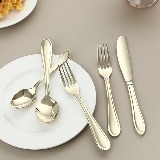 Champagne Silverware Set, 40-Piece Stainless Steel Champagne Flatware, 18/0 Stainless Steel Utensils, Dishwasher Safe, Modern Tableware for Home & Kitchen Dining