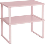 SONGMICS Cabinet Organizer Shelf, Set of 2 Kitchen Counter Shelves, Kitchen Storage, Spice Rack, Stackable, Expandable, Metal and Engineered Wood, Jelly Pink UKCS020S01
