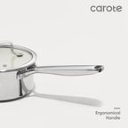 CAROTE 1.5Qt & 3Qt Stainless Steel Saucepan Set, Ceramic Pot Sets Non-Stick Non-Toxic Kitchen Cookware, Small Cooking Pots with Lids, Oven Safe, Induction Sauce Pan, Even Heating