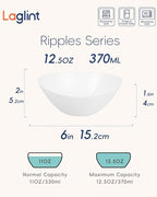 LaGlint 12 OZ Bowl Set of 6, Opal Glass 6 inch Oval Small Ice Cream Bowls for Breakfast Snack Dessert, Side Dishes, Fruit Kitchen, Microwave & Dishwasher Safe, White