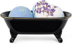 6.5" Ceramic Mini Decorative Clawfoot Bathtub Bar Soap Dish, Kitchen Sponge Holder and Shower Tray for Bathroom, 1 Pack (Black Gold Rim)