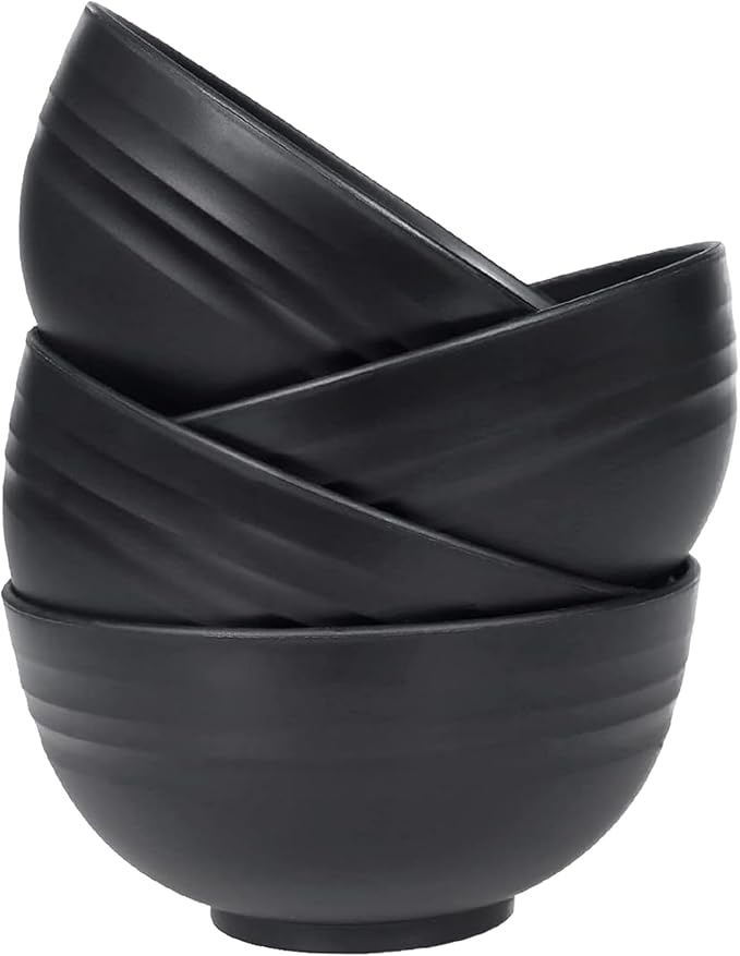 Unbreakable Wheat Straw Cereal Bowls Set of 4, 24 OZ Microwave and Dishwasher Safe Lightweight Soup and Salad Bowl Sets, Reusable Dessert Bowls for Rice, Pasta, Snack, Fruit, BPA Free (Black)