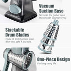 KEOUKE Rotary Cheese Grater Pro 6 in 1 - Shredder Crinkle Slicer Grinder Ice Shaver, Stable Suction, Time-saving Easy Use & Clean, Safe Morden Kitchen Tool for Cheese, Vegetable, Nuts, Chocolate