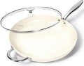 MICHELANGELO Large Frying Pan with Lid, 14 Inch Ceramic Skillet with Nonstick Coating, Healthy Non Stick Fry Pan, Induction Compatible, White