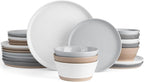 Famiware Saturn Dinnerware Sets for 8, 24 Pieces Stoneware Plates and Bowls Dish Set - Chip and Scratch Resistant, Microwave and Dishwasher Safe Tableware, Multi-color