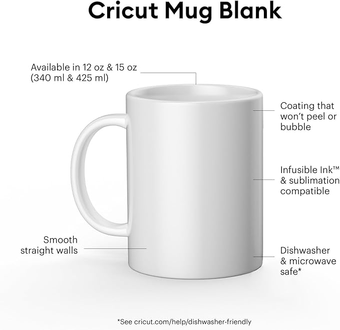 Cricut Ceramic-Coated Mugs, 15 Oz, 36 Count, White - Dishwasher & Microwave Safe, Compatible with Cricut Mug Press & Infusible Ink, Ideal for Crafts and Printing