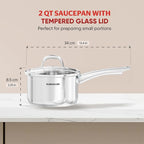 SUNHOUSE- 2 Quarts Stainless Steel Sauce Pan with Lid - PFOA-FREE, Stainless Steel Sauce Pan, Advanced Impact Bonding Induction Base, Stay-Cool Handle, Compatible with All Cooktops