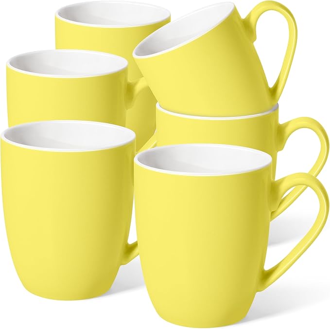 Urbanstrive 16 oz Large Coffee Mugs Set of 6 Ceramic Coffee Mug White Coffee Cups Tea Cups Idea Gift for Women Men House Warming Gifts New Home Office, Yellow 6 Pack