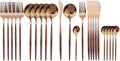 JASHII 24 Pieces 304 Stainless Steel Rose Cutlery Set Home Kitchen Silverware Set, Mirror Polished, Knife/Fork/Spoon, Modern Elegant Silverware Set for Party, Christmas