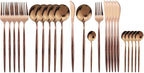 JASHII 24 Pieces 304 Stainless Steel Rose Cutlery Set Home Kitchen Silverware Set, Mirror Polished, Knife/Fork/Spoon, Modern Elegant Silverware Set for Party, Christmas