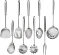 304 Stainless Steel Cooking Utensils Set, 9 PCS Metal Stainless Steel Kitchen Utensils Set, Serving Spoon, Spaghetti Spoon, Skimmer, Meat Fork etc (Dishwasher Safe)