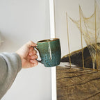Bosmarlin Ceramic Coffee Mug Set of 4, 17 Oz, Coffee Cups with Big Handle, Microwave Safe, Unique Reactive Glaze (Blue)