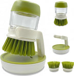 Good Grips Soap Dispensing Palm Brush, Dish Scrub Brush, Kitchen Brushes for Dishes, Kitchen Brush with Holder for Pot Pan Sink Cleaning (Green)