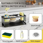 Kitchen Sink Caddy Organzier with Sponge Holder and Removable Drip Tray for Kitchen Sink, 304 Stainless Steel Organize for Sponge Soap Dish Brush Storage Accessories(Black)
