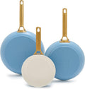 GreenPan Hard Anodized Healthy Ceramic Nonstick 8" 10" & 12" 3 Piece Frying Pan Skillet Set, Gold Handle, PFAS-Free, Dishwasher Safe, Oven Safe, Sky Blue
