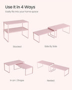 SONGMICS Cabinet Organizer Shelf, Set of 2 Kitchen Counter Shelves, Kitchen Storage, Spice Rack, Stackable, Expandable, Metal and Engineered Wood, Jelly Pink UKCS025S01