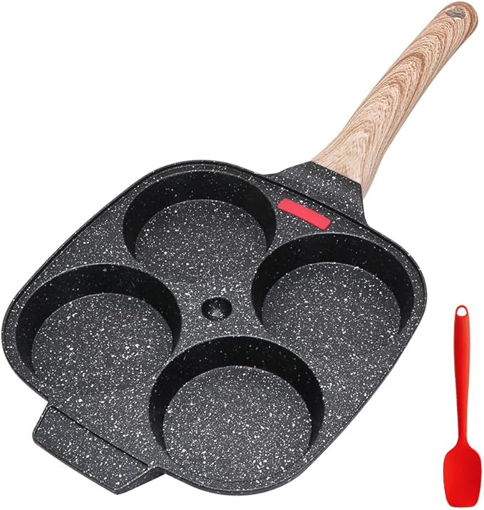 Egg Frying Pan, Fried Egg Pan Nonstick 4 Cups Pancake Pan Aluminium Alloy Cooker for Breakfast, Egg Pan Suitable for Gas & Induction (Black)